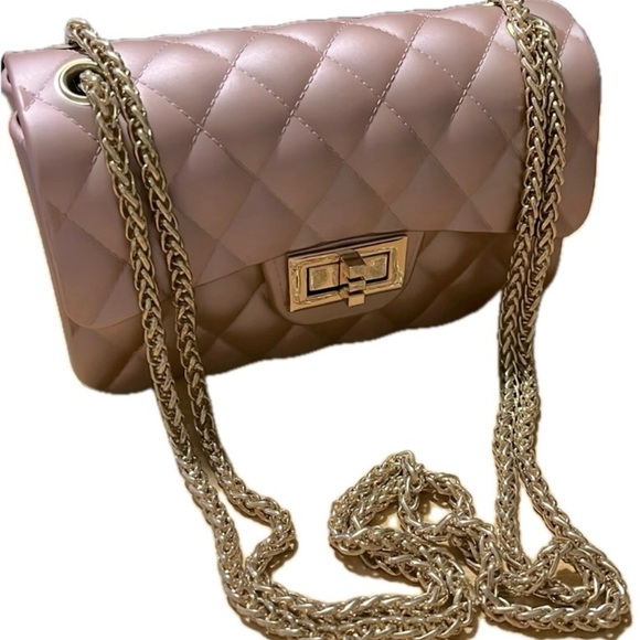 Quilted Matte Pink Rose Gold Jelly Bag Chain Strap - Picture 3 of 10